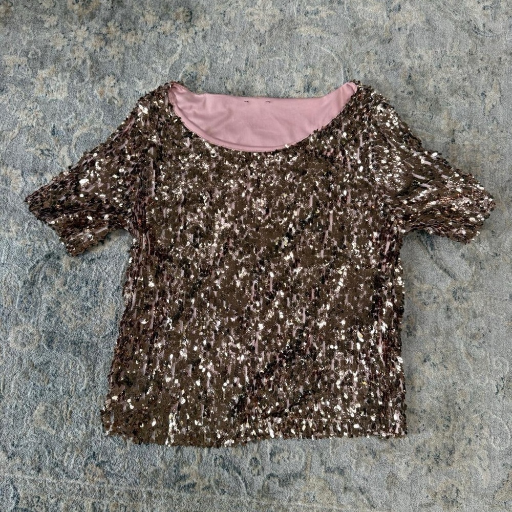 Sequin Scoop Neck Short Sleeve Top